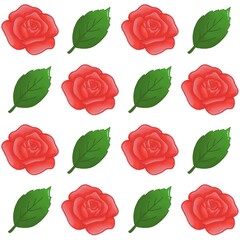 Green leaves, Red rose pattern background, plaid pattern, suitable for use as wallpaper, backdrop, postcard, back