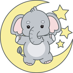 Cute Elephant vector icon. Funny baby Elephant animal series stock illustration. Life of fluffy Elephant designs.