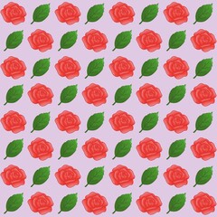 Green leaves, Red rose pattern background, plaid pattern, suitable for use as wallpaper, backdrop, postcard, back