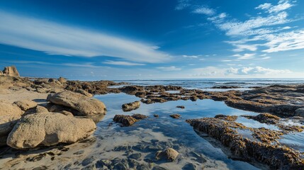 Serene Coastal Rock Pool Landscape Under a Vivid Sky
