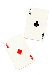 A pair of playing cards of the same value isolated on a white background.