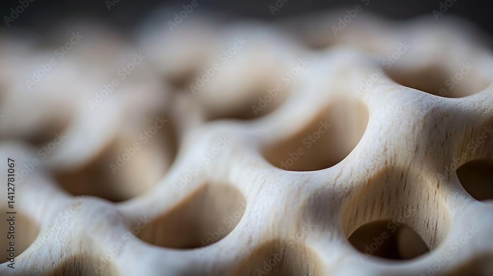 Poster close up of fine woodwork highlighting unique holes in natural material : generative ai