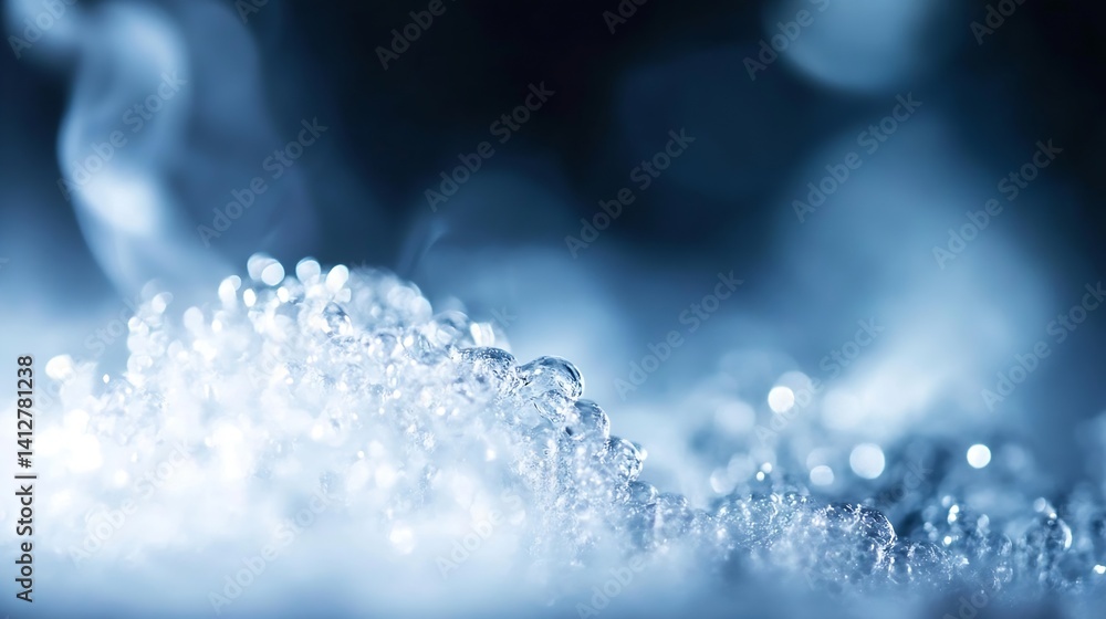 Aufkleber glistening bubbles and tiny droplets dancing above a light blue misty background : generative ai