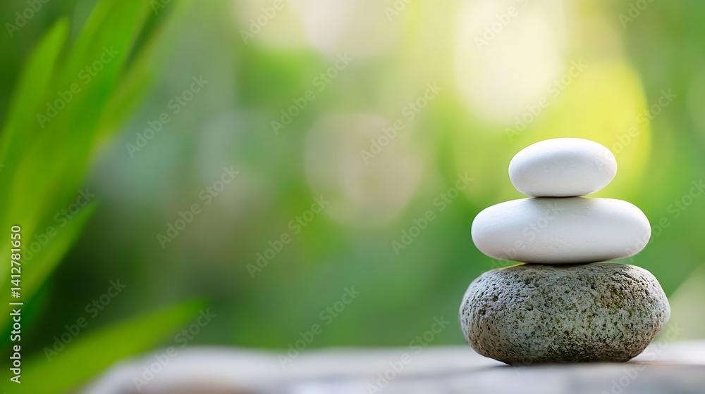 Aufkleber stacked smooth stones in a zen garden setting for meditation and relaxation : generative ai