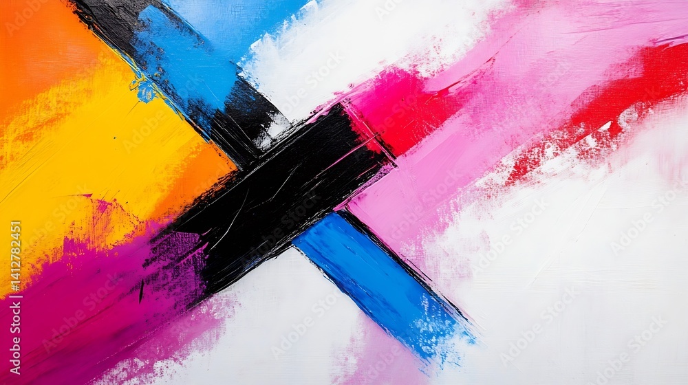 Poster vibrant abstract colors with strokes of paint in a dynamic composition : generative ai