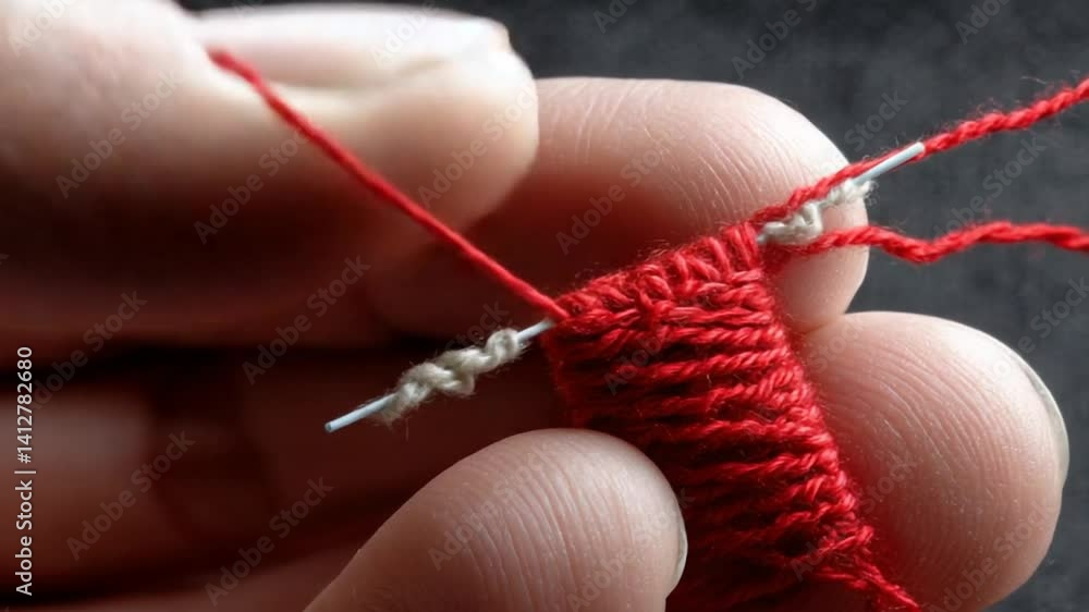 Poster closeup view of intricate sewing techniques with red thread generative ai