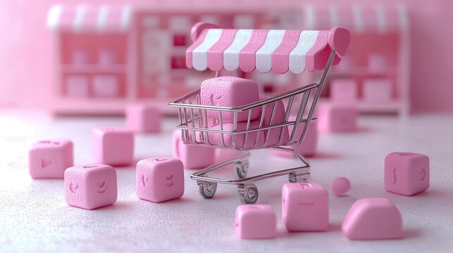 Adorable Pink Shopping Cart with Cute Cubes