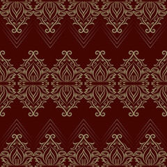 Seamless vintage ornamental background. Gold on dark brown background.