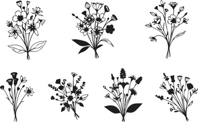 Set of flowers. Hand drawn vector illustration	