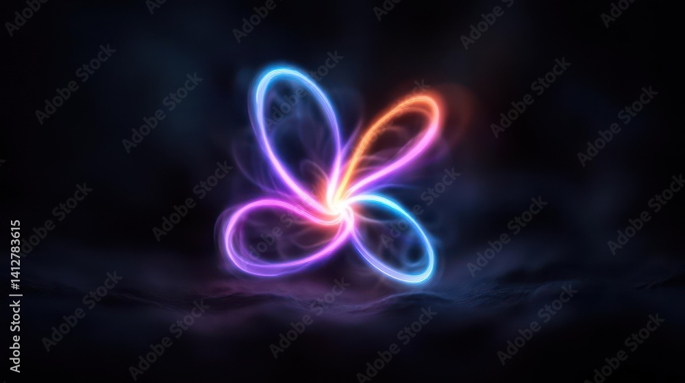 Leinwandbilder abstract fractal design with glowing blue, purple, and orange curved lines forming a floral or butte