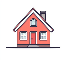 Flat icon of a simple house, front view, on a white background, with a simple design in a illustration style.  