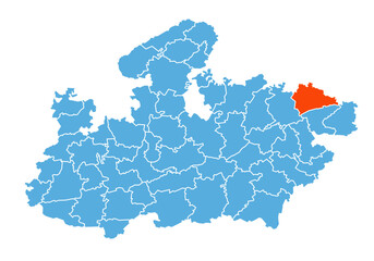 Rewa District map highlighted in Madhya Pradesh state map