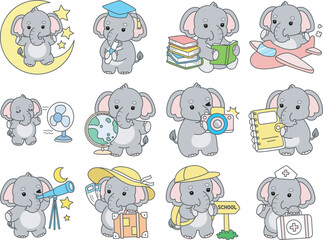 Fototapeta premium Cute Elephant vector icon. Funny baby Elephant animal series stock illustration. Life of fluffy Elephant designs.