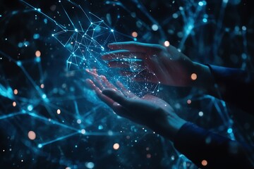 AI, Machine learning, Hands of robot and human touching big data of Global network connection, Internet and digital technology, Science and artificial intelligence digital technologies of futuristic