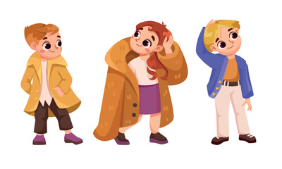 Children Dress Up as Adults Wearing Oversized Clothes Vector Set
