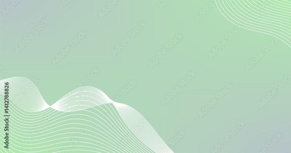 Poster wavy lines on gradient abstract background with in green colors. vector illustration.