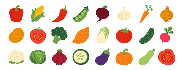 A collection of vegetables and fruits, including tomatoes, carrots, and broccoli. The image has a bright and cheerful mood, with the colors of the vegetables and fruits being vibrant and eye-catching
