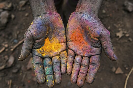 Color powder on hands during Holi Festival - Powered by Adobe