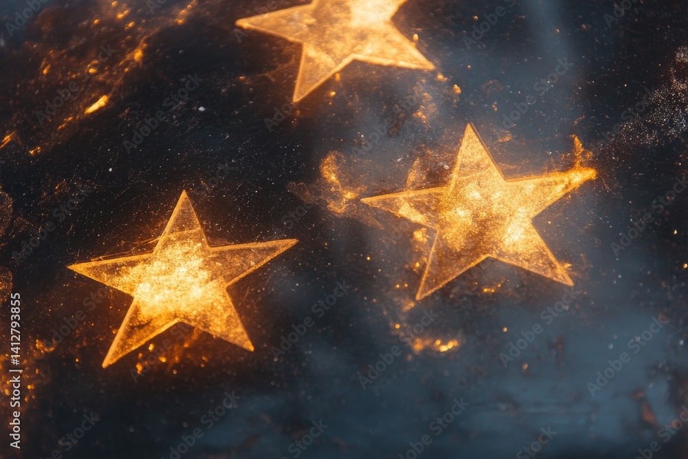 Poster flat star rating system design concept with glowing stars for ui