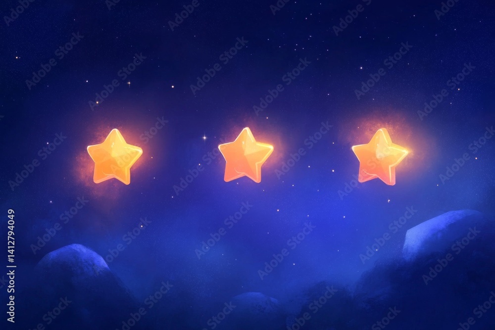 Poster flat star rating system in night sky theme for ui design projects