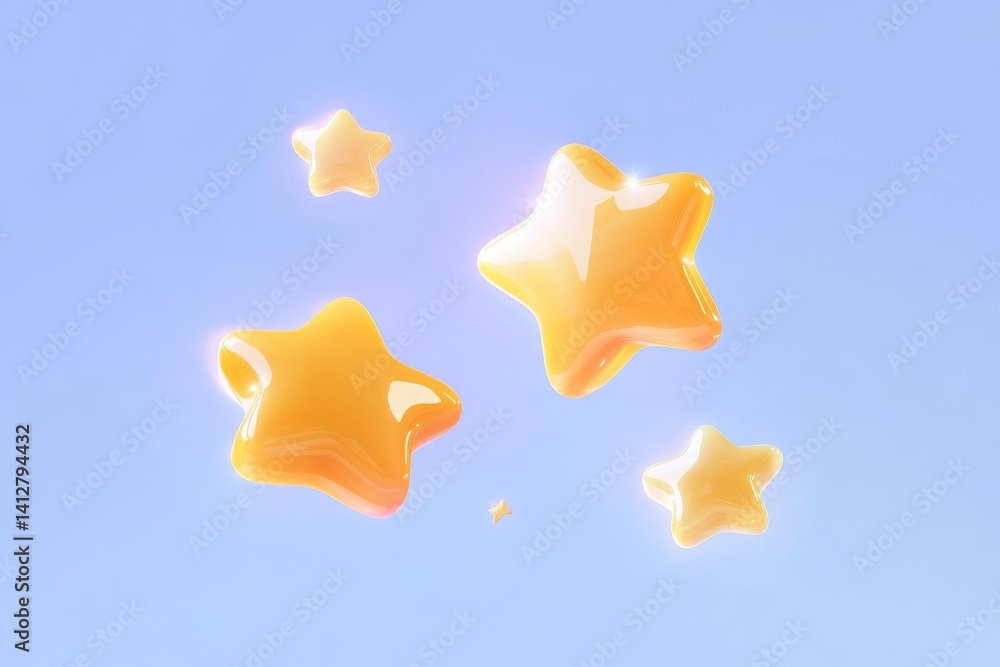 Poster flat ui design with vibrant yellow star rating system elements on a soft blue background