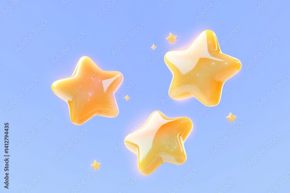 Poster flat ui design concept featuring glossy star rating system for digital interfaces
