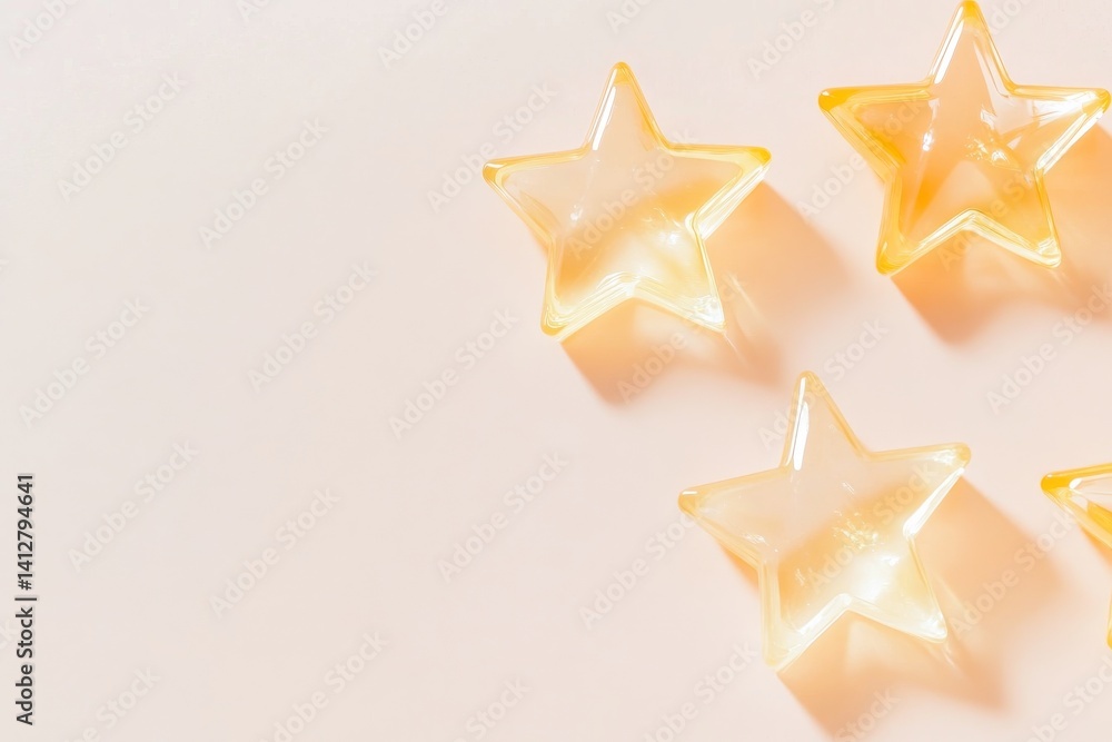 Poster minimalist star rating system design on soft pastel background for user interface projects