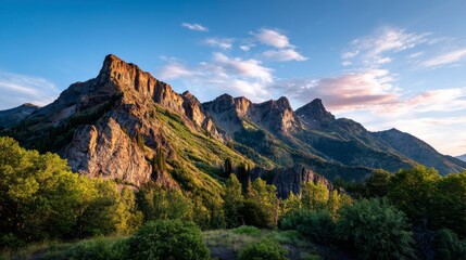 Fototapeta premium Stunning Golden Hour Mountain Peaks with Vibrant Sky and Nature