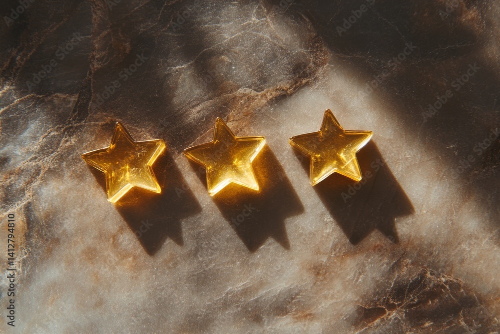 Poster elegant three star rating system on marble background for user interface design