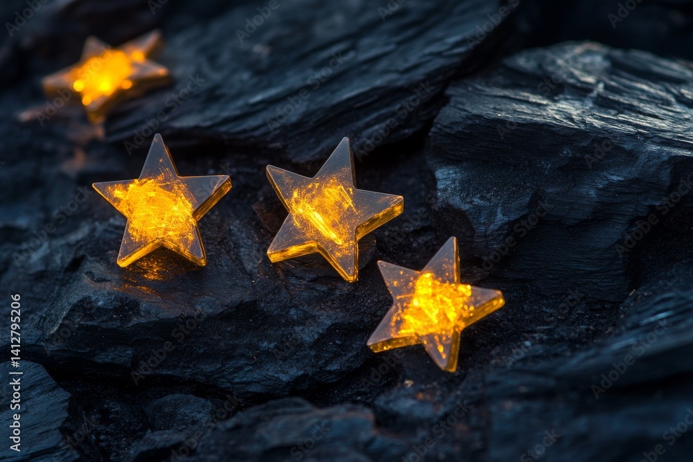 Poster flat star rating system design concept on dark textured background for digital interfaces