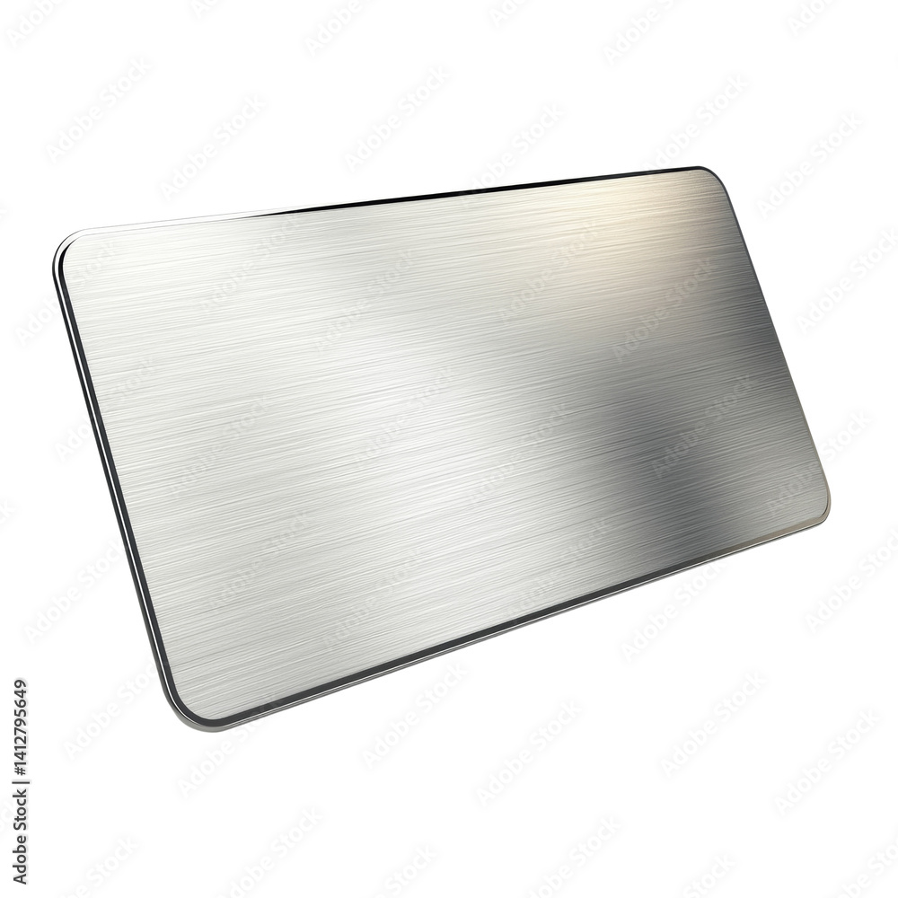 Poster a brushed metal rectangle with rounded corners on an isolated white backdrop