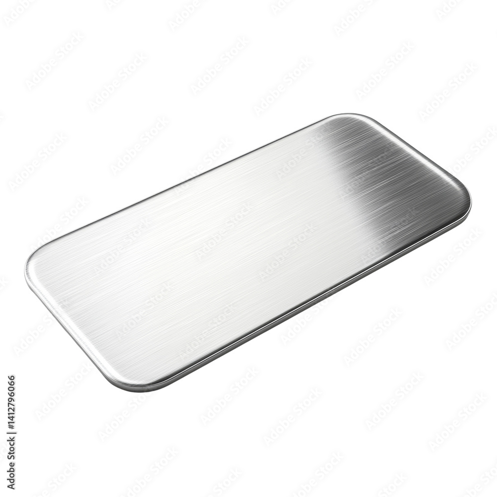 Poster sleek rectangular brushed metal plate on plain backdrop for creative uses