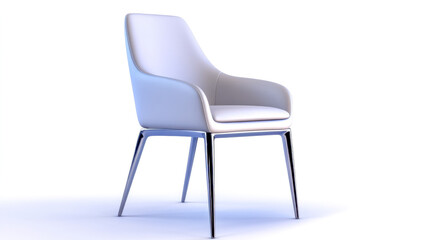 Modern white leather chair with sleek metal frame on white background