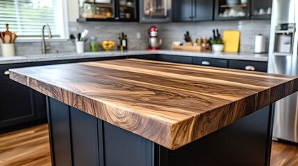 Luxurious solid wood kitchen island showcasing exquisite craftsmanship