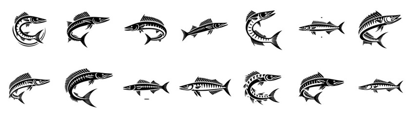 barracuda fish silhouette vector set