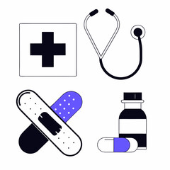 Medical and healthcare icons with clean, sterile, and professional style