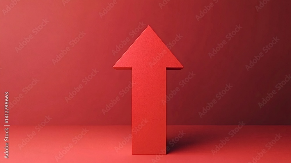 Poster red arrow pointing up symbolizing growth on red background