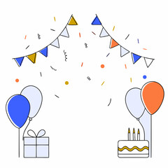 Whimsical Birthday Party Scene with Balloons and Confetti Explosion
