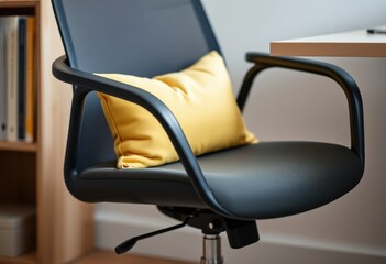 Fototapeta premium Modern Office Chair with Yellow Cushion Comfortable Ergonomic Design for Workspace