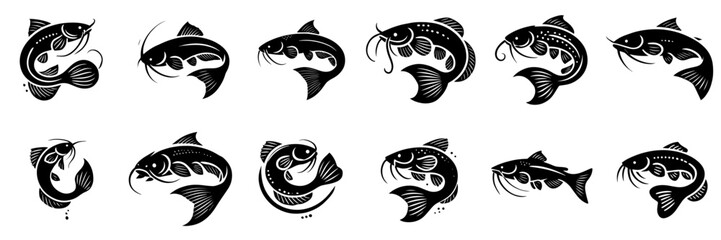 catfish silhouette vector set