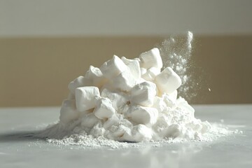 Mini marshmallows sprinkled with powdered sugar on table