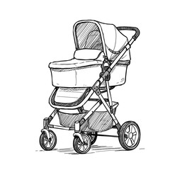 Baby stroller sketch in monochrome design representing motherhood  