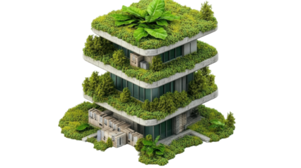 Ecofriendly architecture green roof building concept with lush vegetation and sustainable design elements
