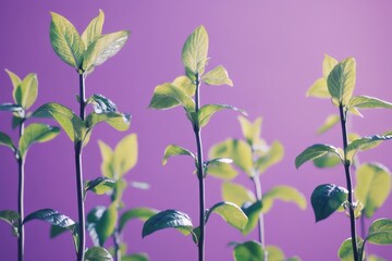Young plants ascend against a vibrant purple backdrop.
