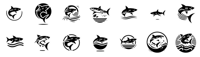 set vector silhouette shark