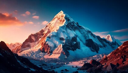 Frozen Majesty: Hyper-Realistic Ice Mountains Under Clear Blue Sky