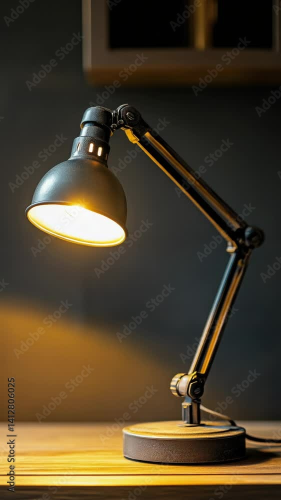 Aufkleber a desk lamp sits atop a wooden table with a simple and elegant design.