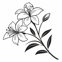 Black and white floral design element features a seamless vector pattern of ornate flower silhouettes and swirling leaf ornaments