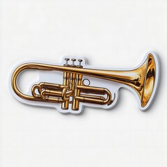 Obraz premium A Shiny Gold Colored Trumpet Instrument Rests on White Background
