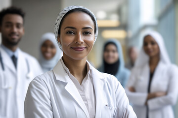 Smiling young Arab female doctor – Multiethnic healthcare and diversity in medical service concept